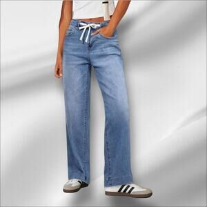 SIDEFEEL Women’s 10 Wide Leg High Waist Stretchy Drawstring Straight Leg Jeans